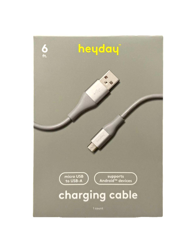 Heyday 6’ Micro-USB to USB-A Charging Cable, Gray/SiIver – Open Box/Damaged Box