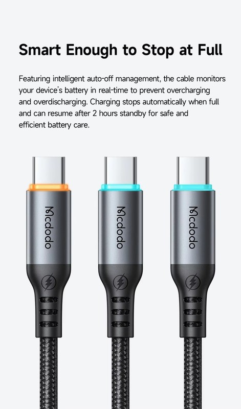 Mcdodo 100W USB-C To Type C PD Smart Fast Charging Cable Auto Power Off With LED gallery