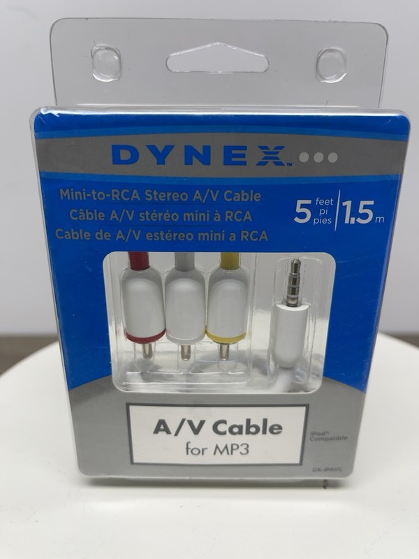 Dynex Mini-to-RCA Stereo A/V Cable 5ft 1.5m DX-IPAVC for MP3 iPod New Sealed