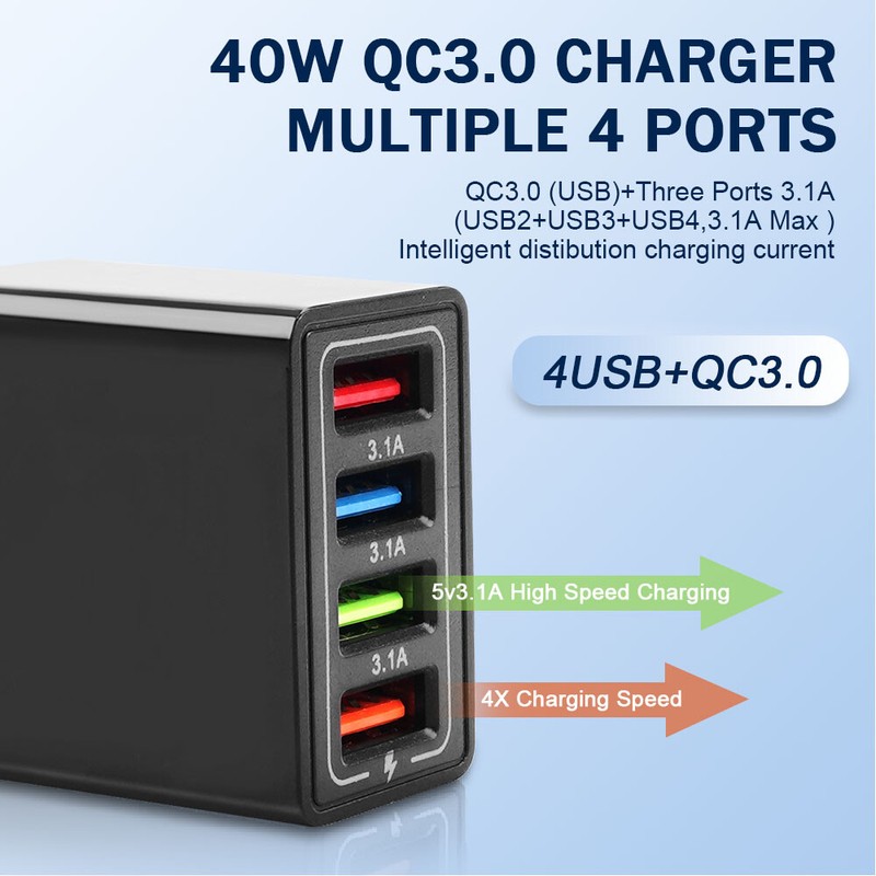 US 4 Port Fast Quick Charge QC 3.0 USB Hub Wall Home Charger Power Adapter Plug gallery