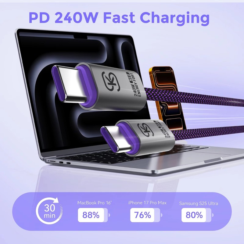 USB C to USB C Cable 240W Fast Charging Type C Charger Cord for iPhone Samsung gallery