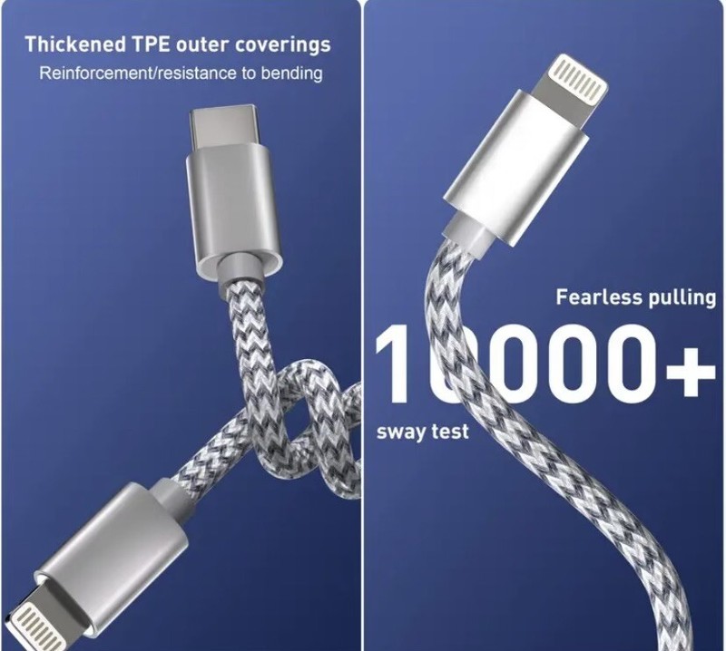 2pk/3pk C-L Fast Charger Cable 6ft PD Charging for iPhone 13/12/11 MFi Certified gallery