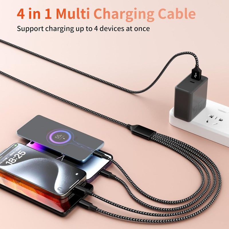 Durable 5FT Nylon Braided Multi Charging Cable - 4 Ports for All Smartphones gallery