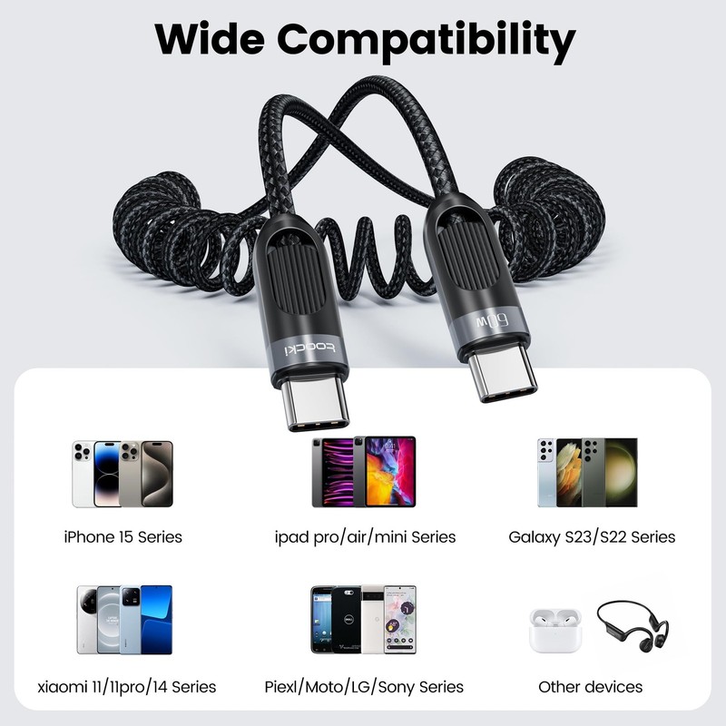 USB C Coiled Cable [3FT, 2Pack] Braided Fast Charging Type C Cord for Car Car... gallery