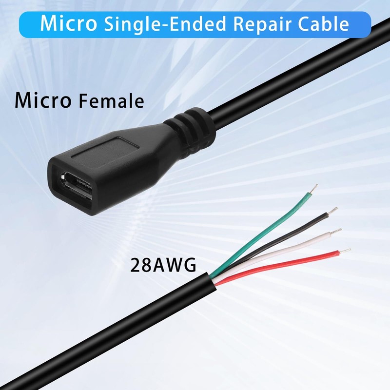4 Pcs Micro USB Female 4 Pin Bare Wire Cable DIY Pigtail for Power Data Repair gallery