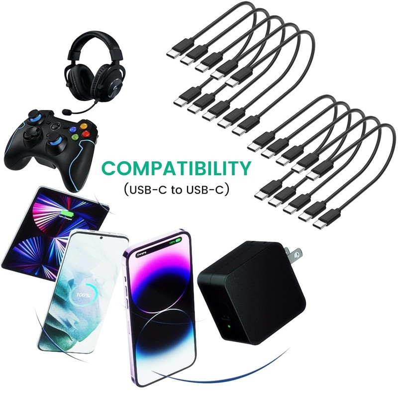 10-Pack USB C Charger Cable,1ft Bulk Short Cables, Multipack 60W Fast Charge ... gallery