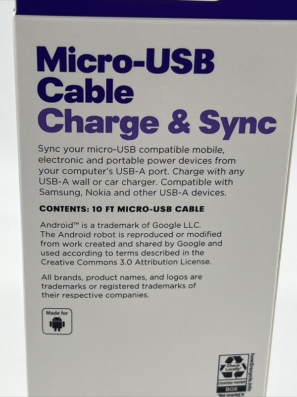 Micro-USB Braided Charge & Sync Cable 10' Samsung Android & USB-A gallery