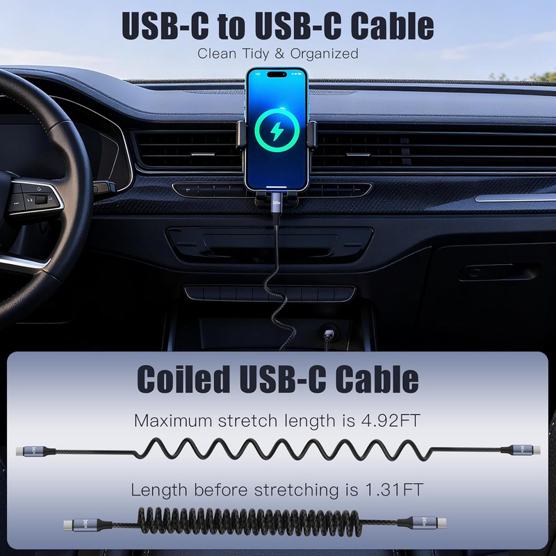 240W USB C Coiled Cable Braided Fast Charge Cord iPhone 17 Samsung Google Pixel gallery