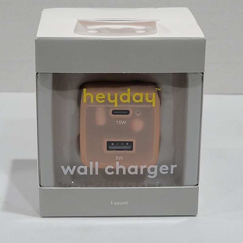 12pk heyday 2-Port 15W USB-A and USB-C Wall Charger Peach Color New gallery