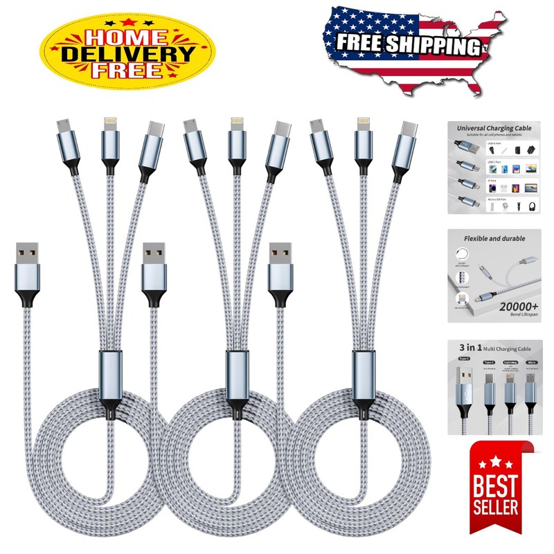 Versatile 3-Pack 4FT Charging Cable Set – Perfect for Home, Office, Travel