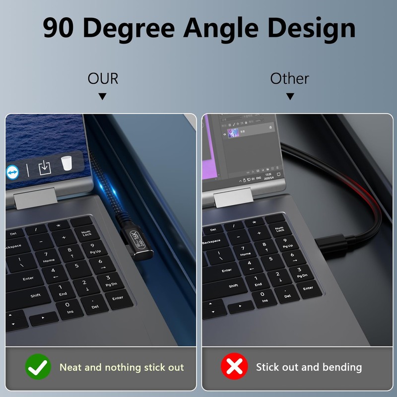 90 Degree USB4 Extension Cable 6.6ft 2m 80Gbps 240W Thunderbolt 5/4 Cord gallery
