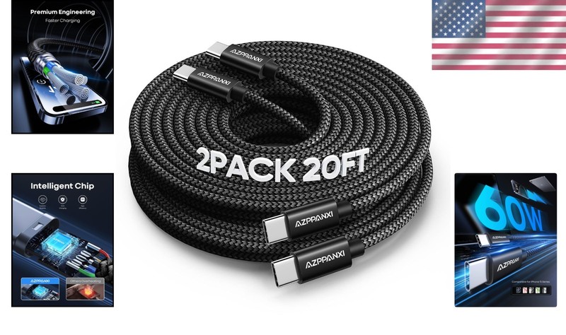 20FT Fast Charging USB C Cable 2-Pack - Nylon, Tangle-Free Design gallery