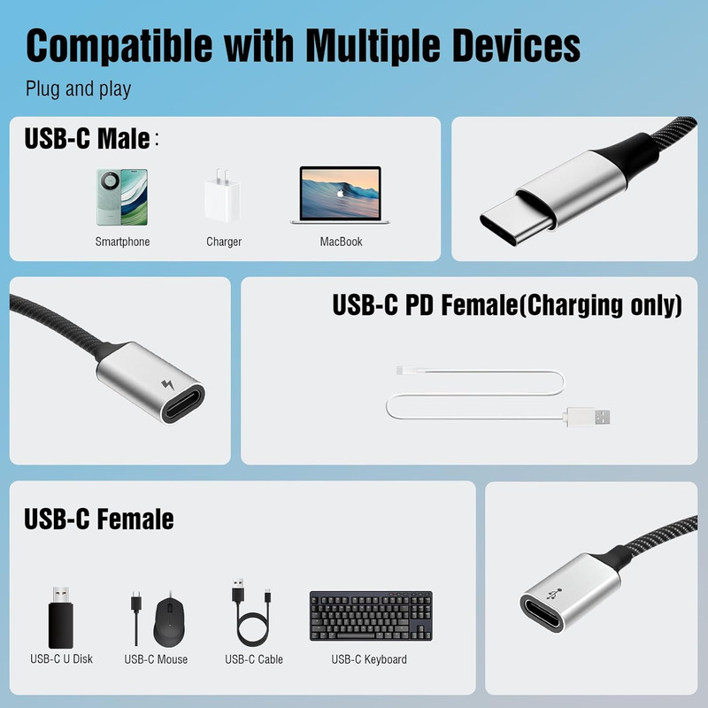 USB C Splitter Cable, USB-C Male to 3 Type C Female Adapter with Fast Charging, gallery