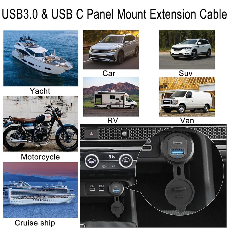 USB & USB 3.0 Threaded Fixed Embedded Car Waterproof Cable 5Gbps USB3.0 & USB... gallery