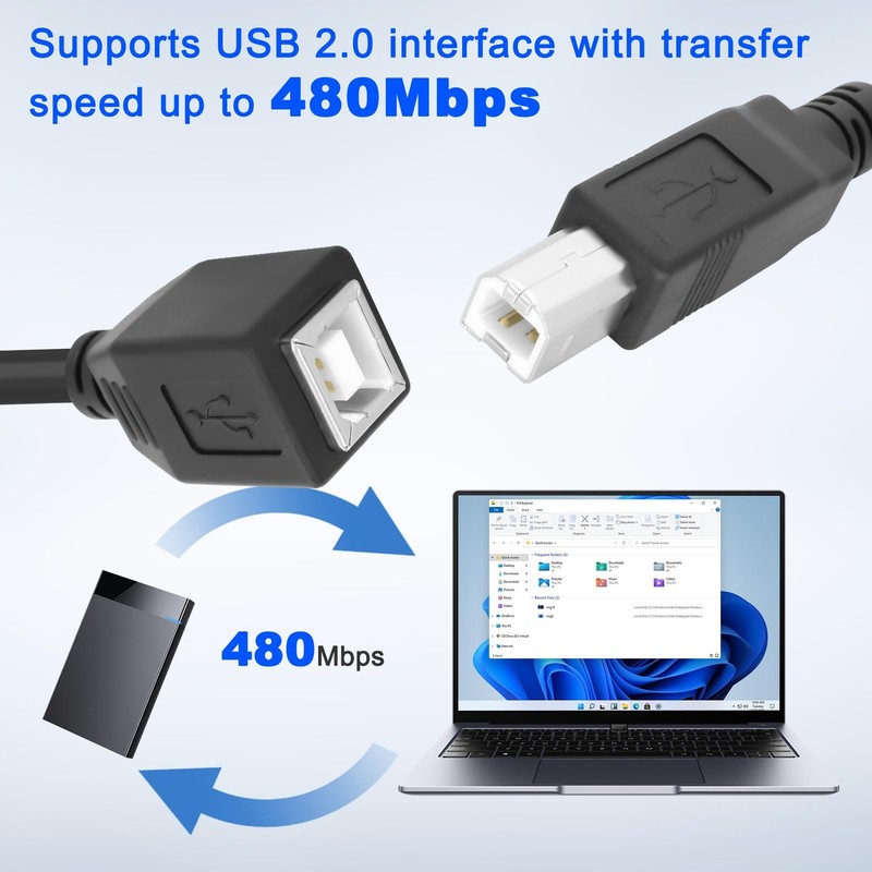 USB 2.0 TypeB Male to Female Printer Short Extension Cable 25CM Cord 2 PCS gallery
