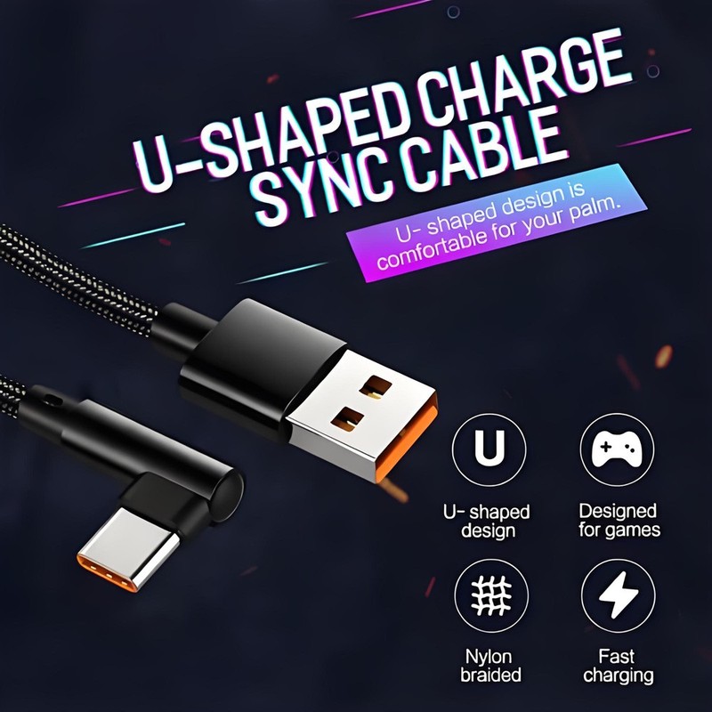90 Degree Right Angle USB to Type C USB-C Cable 6A 240W Fast Charge Braided Lead gallery