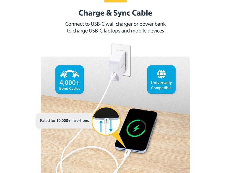 StarTech 6ft (1.8m) White USB-C Charging Cable, USB C Cable, USB 2.0 Type-C gallery