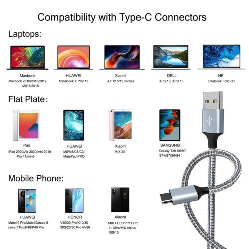 3PCS USB-A to Type-C Fast Charging Data SYNC Charger Cable Cord 3/6FT LONG gallery
