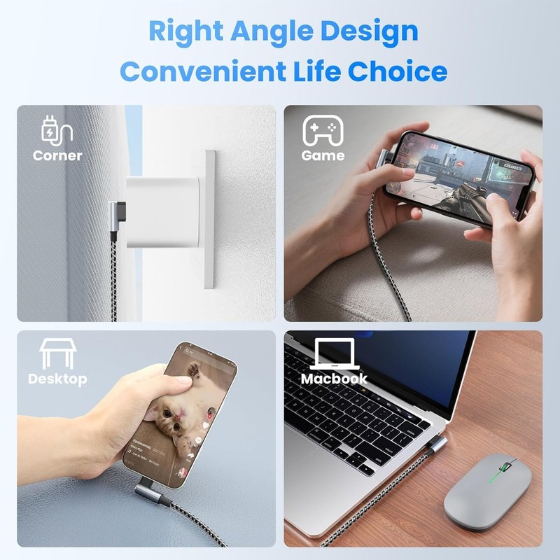 USB to USB C Right Angle Cable, 90 Degree USB Type C Braided Charging Cord 2p... gallery