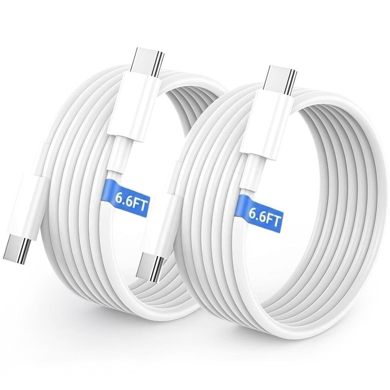 2 Pack 6.6ft 60W Fast Charging USB C to Type C Cable White Charger Cord Lead