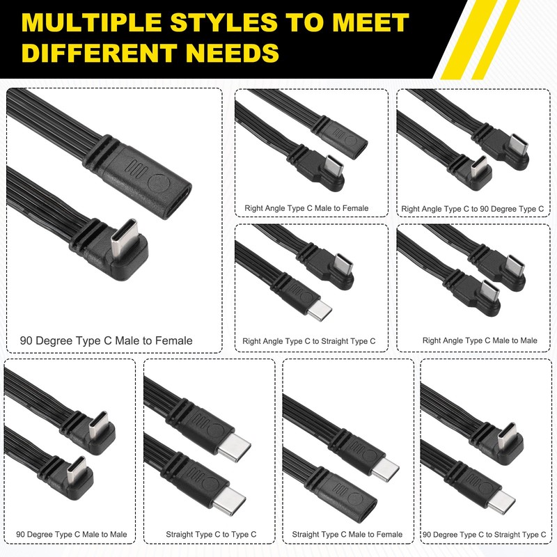 2 Pcs Flat USB-C Extension Cable 2 Inch 90 Degree Male to Male Adapter gallery