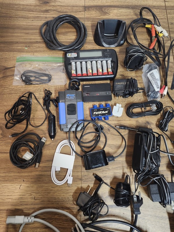 Giant Lot Of Cords Adapters Battery Chargers And Much More
