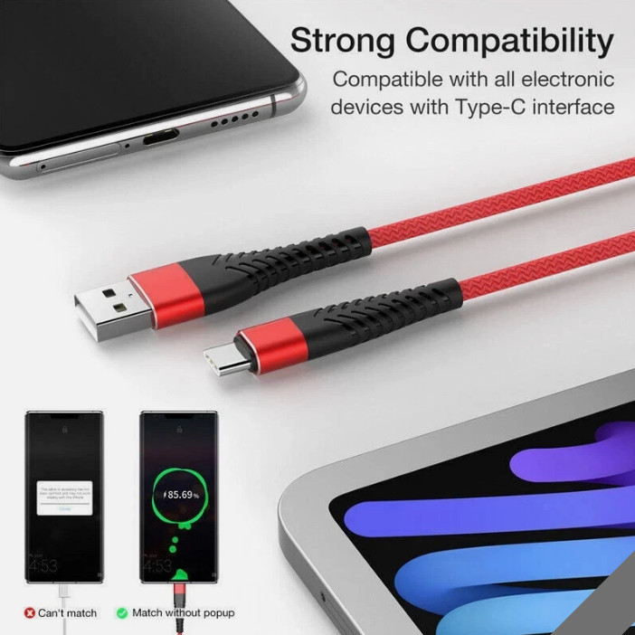 Brand New Braided RED USB to Type-C Fast Charging Data SYNC Charger Cable Cord2M gallery