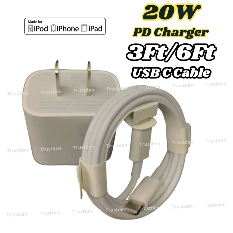 20W USB-C Power Adapter PD Fast Charge Cable For iPhone 14/13/12 11 Pro Max iPad