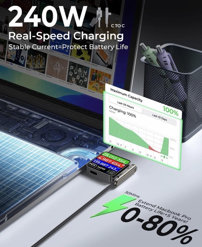3-in-1 240W Invisible Stand Fast Charging Cable, 240W Chubby USB A/C to USB C... gallery