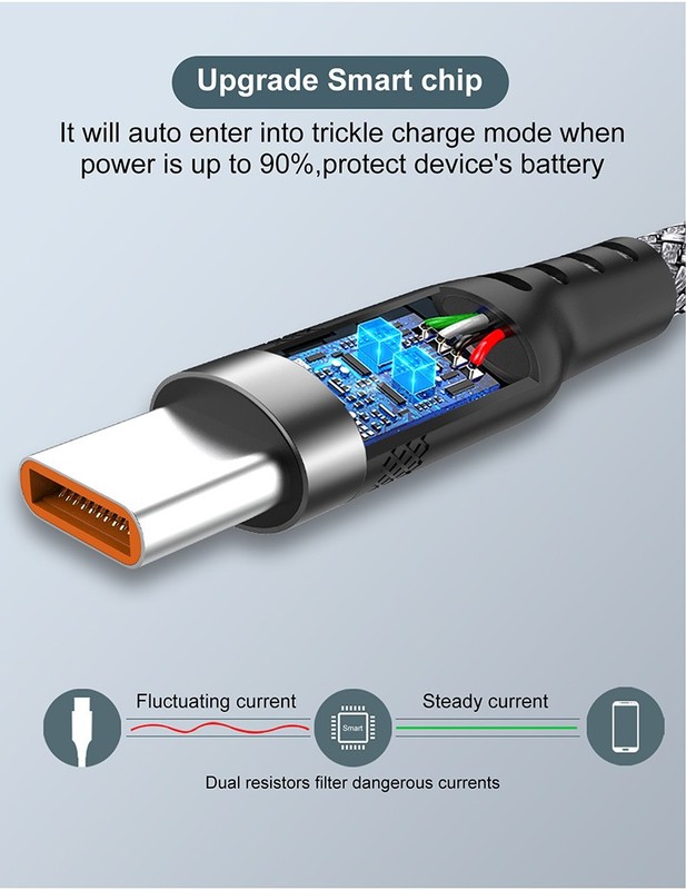 25 Foot SUPER HEAVY DUTY Nylon Braided 6A USB TYPE C/Micro USB Fast Charger gallery
