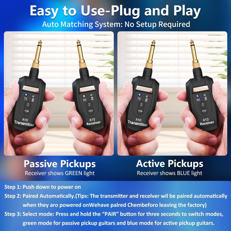 Wireless Guitar System 2.4GHz 2 Modes, Thumb-Size, 250° Rotatable, Wireless gallery