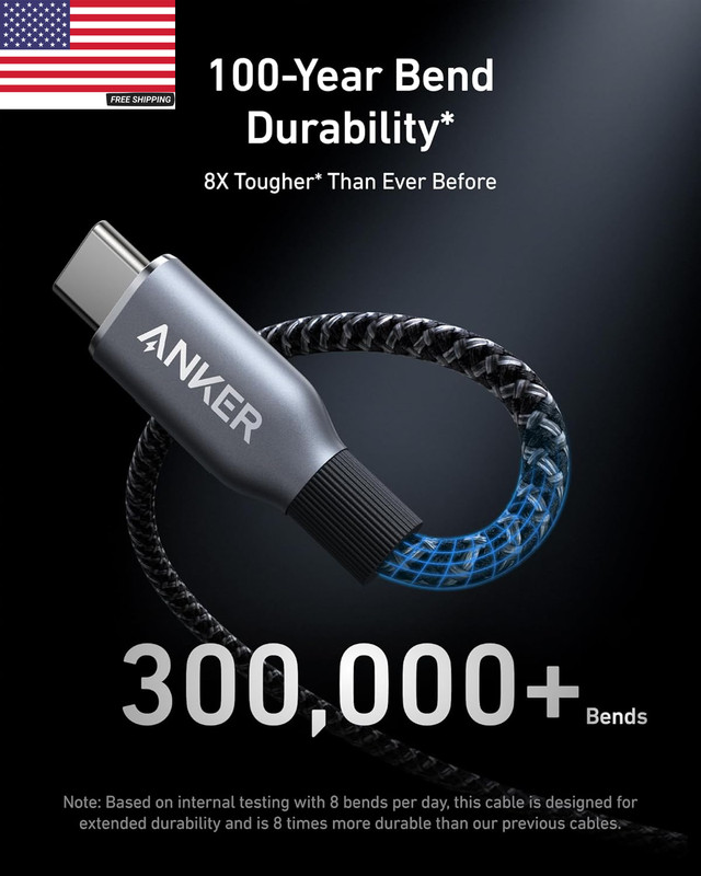 Prime USB C to USB C Cable, 240W Fast Charging Cord, Upcycled-Braided Nylon with gallery