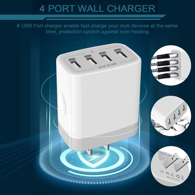 USB Wall Charger Block 4-Port 4.8A Multi Plug Charging Cube Adapter Station gallery
