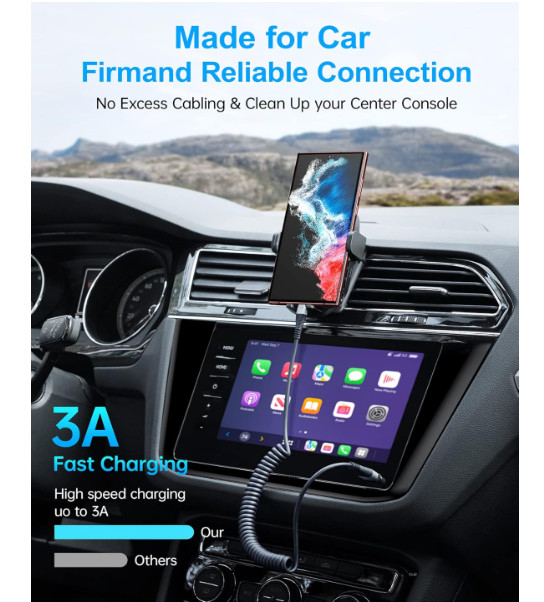 Cable USB-C carga rápida en espiral, 2 unidades 90 cm, USB-A a Tipo C para coche gallery