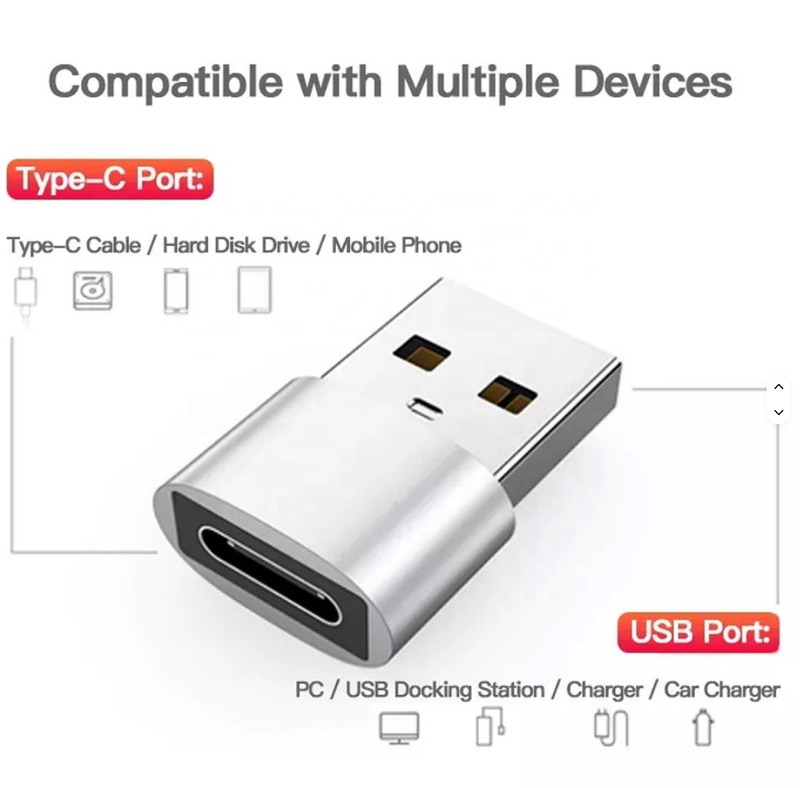 4 Pack, USB-C to Type A Adapter, Fast Charging and Data Transfer, Gray gallery