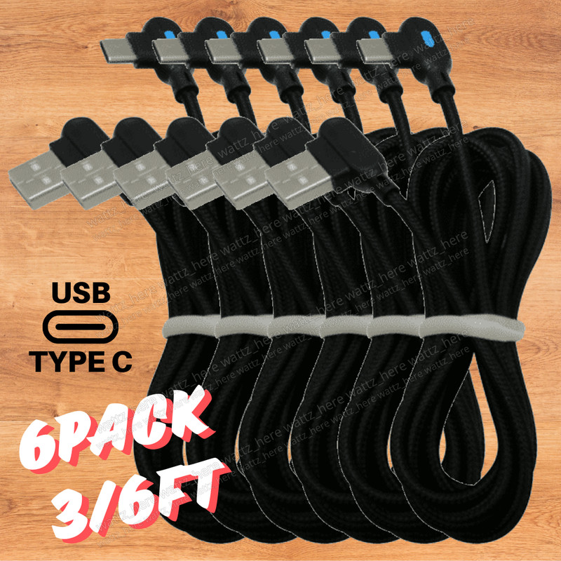 6Pack 3/6Ft 90 Degree Right Angle USB C Fast Charger Cable Lot TypeC For Samsung