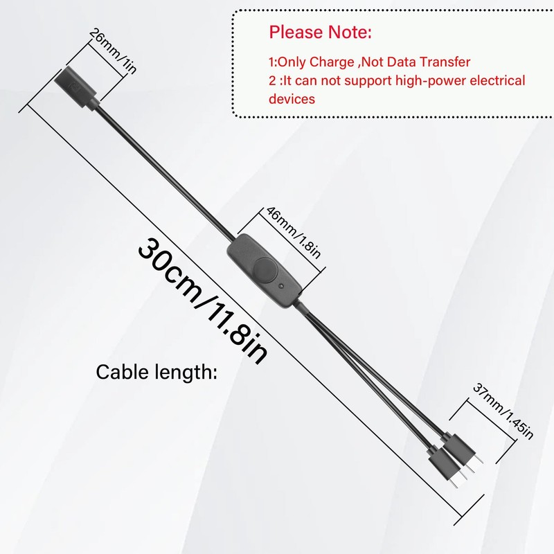 USB C Splitter Power Cable with Switch 5V 2A Type C Female to Dual Male Power... gallery