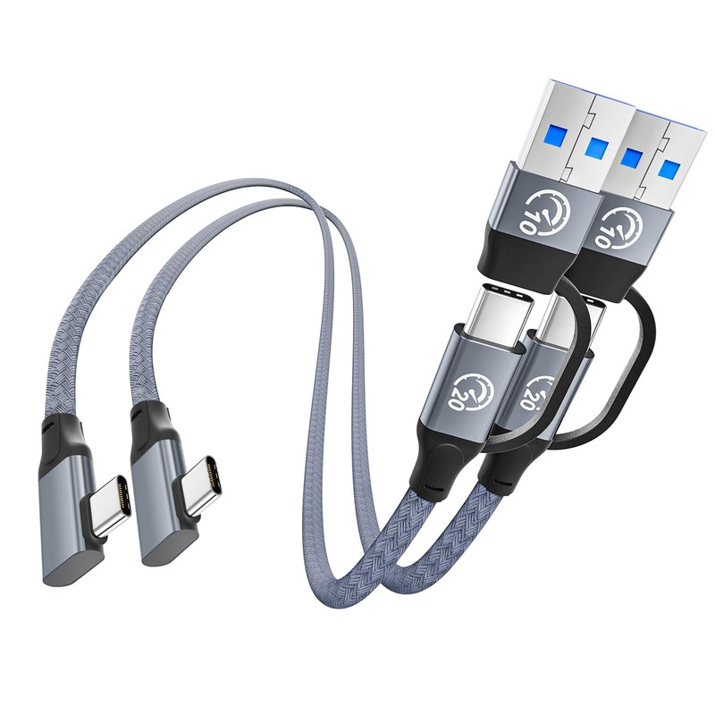 2 in 1 USB C Cable Right Angle 1FT 2Pack, Short USB C to USBC 3.2 Gen 2 Cable...