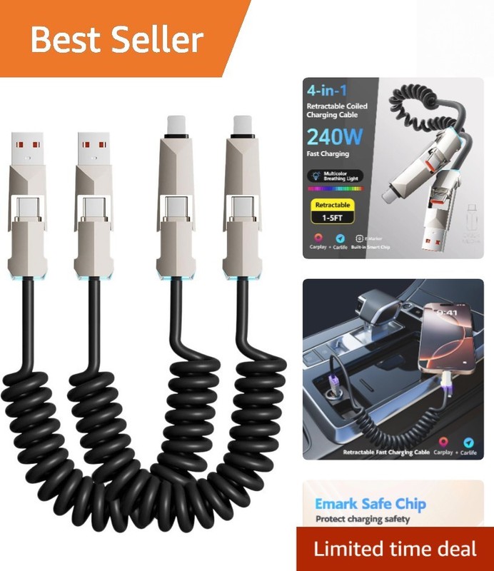 4 in 1 Spring Fast Charging Cable 2Pack, 240W USB-C PD Multi Fast Charging, 1…