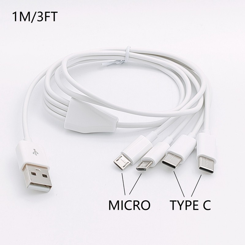 1m 3ft 4 in 1 USB to 2 Type C + 2 Micro Charging Cable Multiple Charging Cable