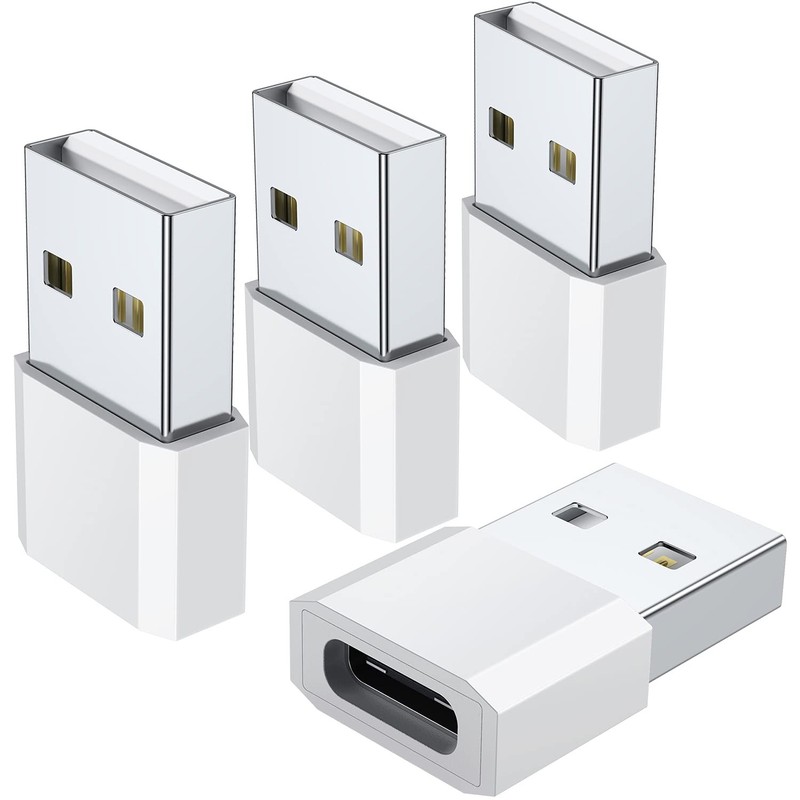 USB C Female to Male Adapter (4-Pack), Type C Charging Cord Connect White
