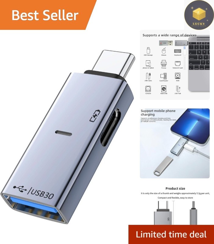 Fast-Charging Type-C to USB Adapter – Compact 2-in-1 Design with Indicator Light