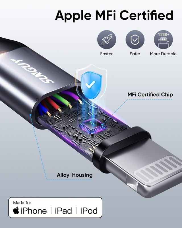USB-A to Lightning Cable 2FT, 2Pack [MFi Certified] USB to Lightning Cable for C gallery