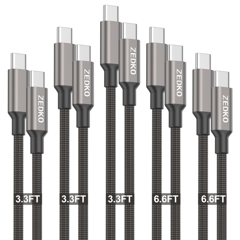 USB to USB Cable 5 Pack (3FT×3 + 6FT×2) 60W Fast Charging Braided Cord, USBC …