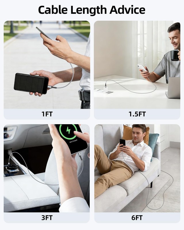 HOTNOW Short USB C to C Cable, 6 inch 3 Pack,Type C 0.5FT, Grey+White gallery