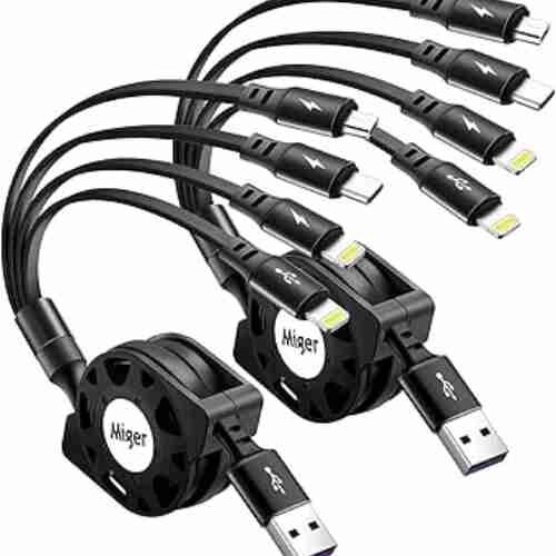 Multi Charging Cable, Retractable USB Fast Charger Cord 4 in 1 Chargers