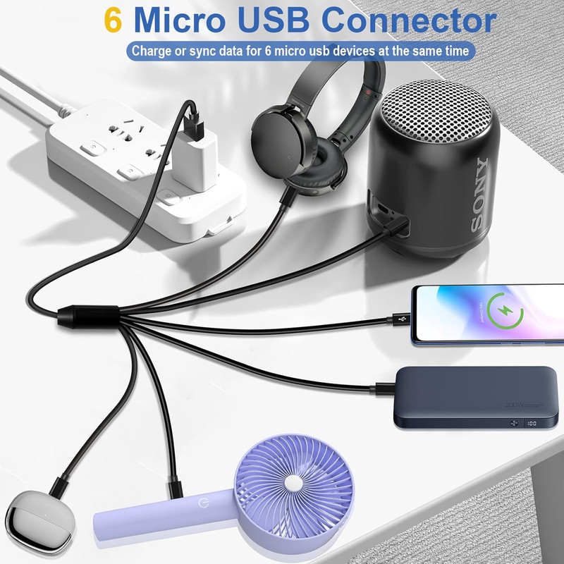 Micro USB Splitter Cable, USB Type-A to 6 Type-Micro Multi Charging Cord, Multip gallery