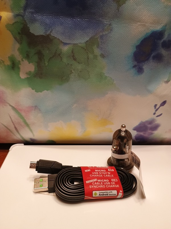 Micro Phone Cable (4 Ft) + USB Car Charger. Black. gallery