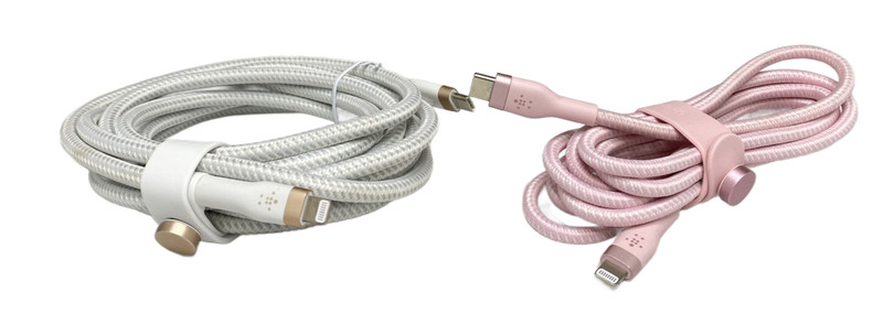Lot of 2 Belkin 6.6' & 10' BoostCharge Pro Flex USB-C To Apple Cable Strap 2&3M