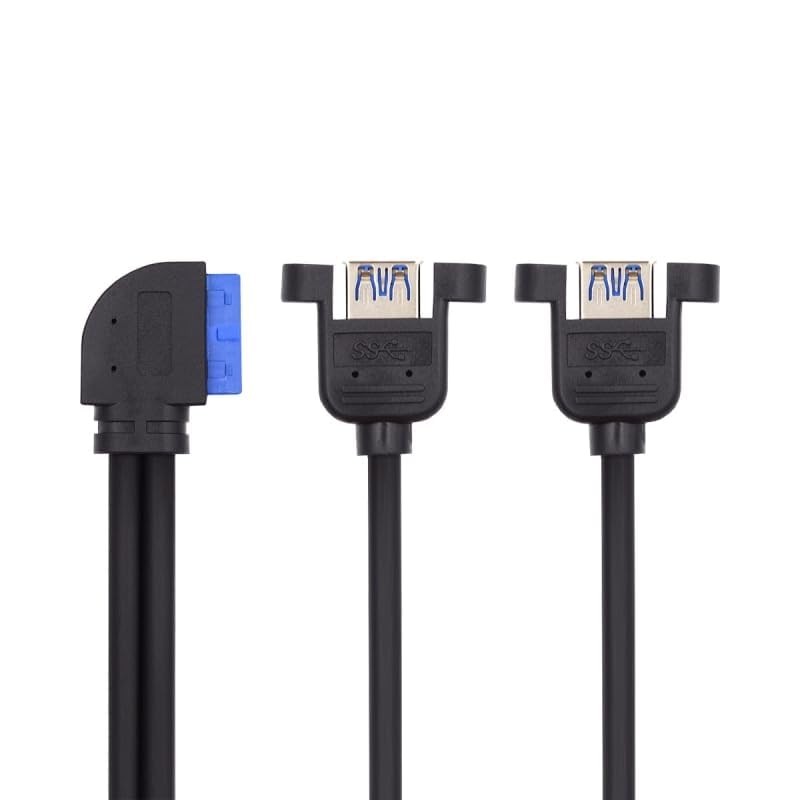 USB3.0 Cable Left Angled 19/20Pin Header to USB 3.0 Dual Ports Female Screw M... gallery